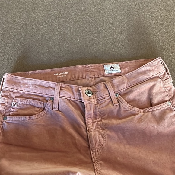 Ag Adriano Goldschmied NWT Super Skinny Velvet Leggings Rose Gold- Size 27R - Picture 4 of 14